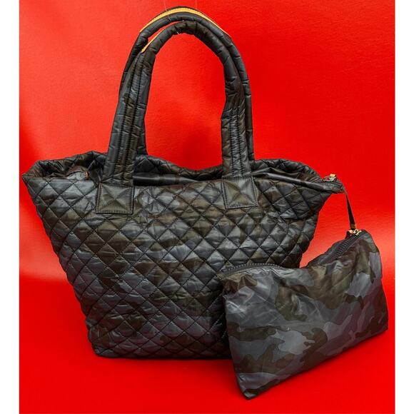 MZ Wallace Metro Blue Camo Travel Quilted Tote Bag With Matching Pouch Excellent - Picture 4 of 16